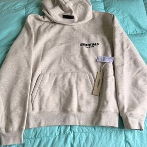 Essentials Beige Logo Pullover Hoodie